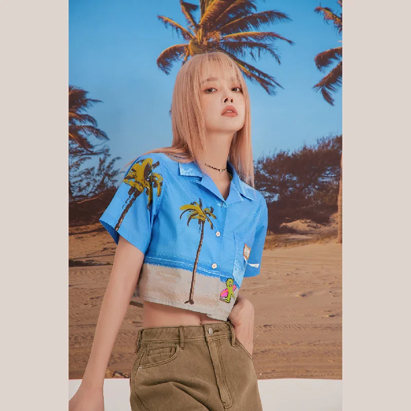 Playful Style Palm Tree Crop Shirt