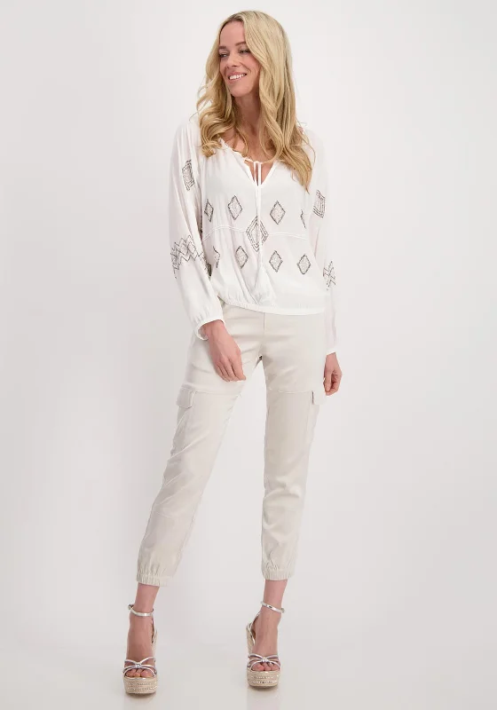 High-quality fabrics Monari Embroidered Boho Blouse, Off White