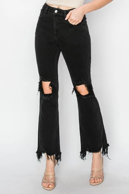 Noble And Elegant RISEN Distressed Raw Hem Jeans with Pockets