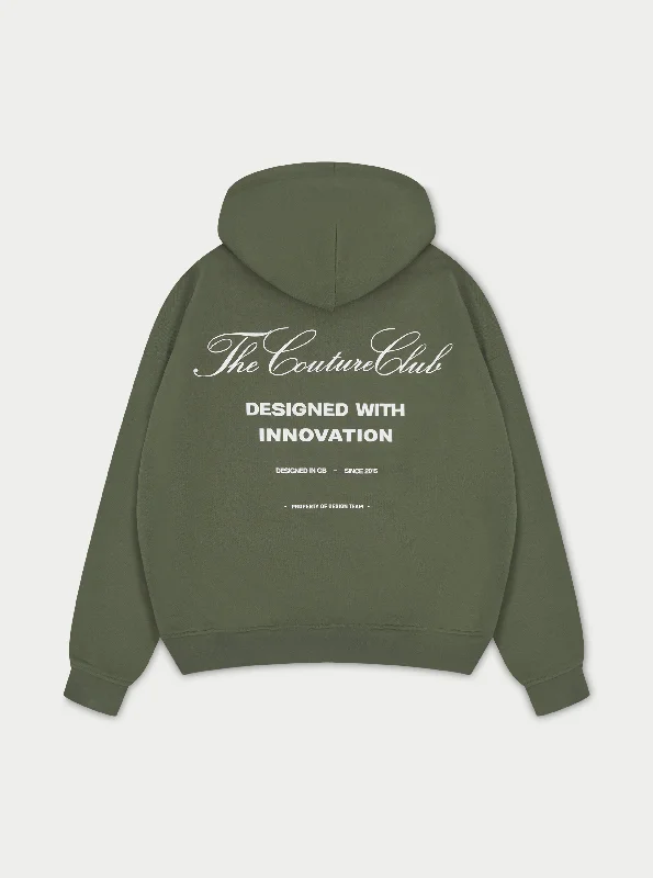 French Style SCRIPT MULTI GRAPHIC HOODIE - KHAKI