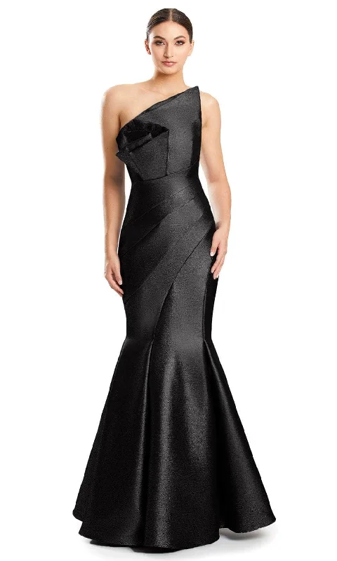 Simple Solid Color Alexander by Daymor 1879F23 - Fold Over Asymmetrical Evening Dress Simple Solid Color Alexander by Daymor 1879F23 - Fold Over Asymmetrical Evening Dress