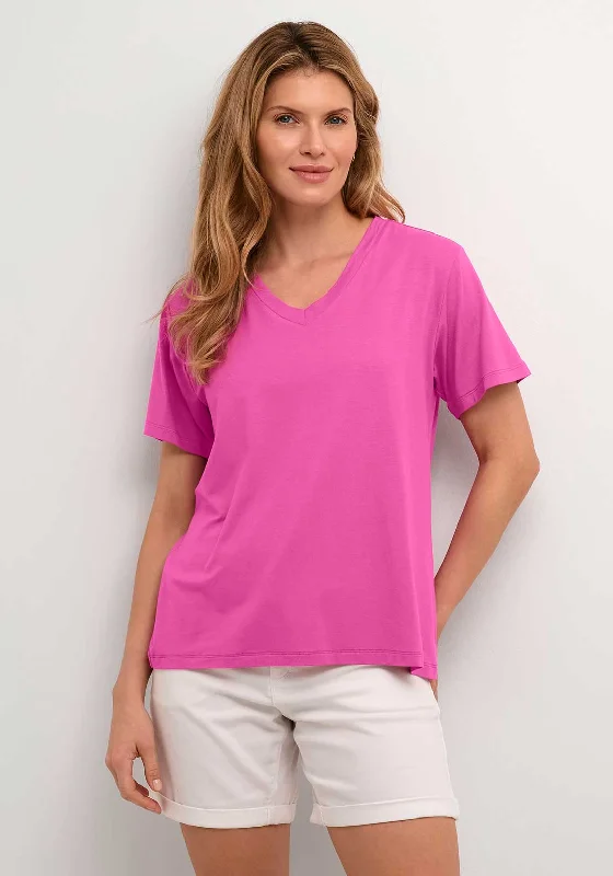 Low-key Luxury Kaffe Frida V Neck T-Shirt, Rose Violet