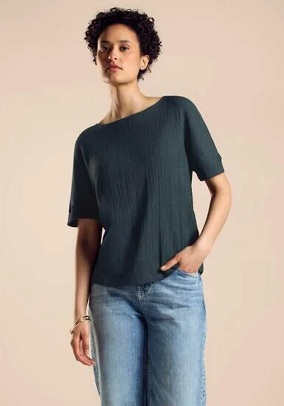 Comfortable And Simple Street One Structure Crepe T-Shirt, Cool Vintage Green