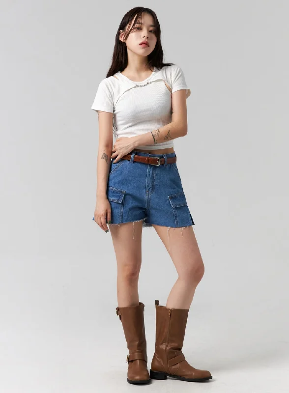 Noble And Elegant Cut Out Denim Shorts CG316