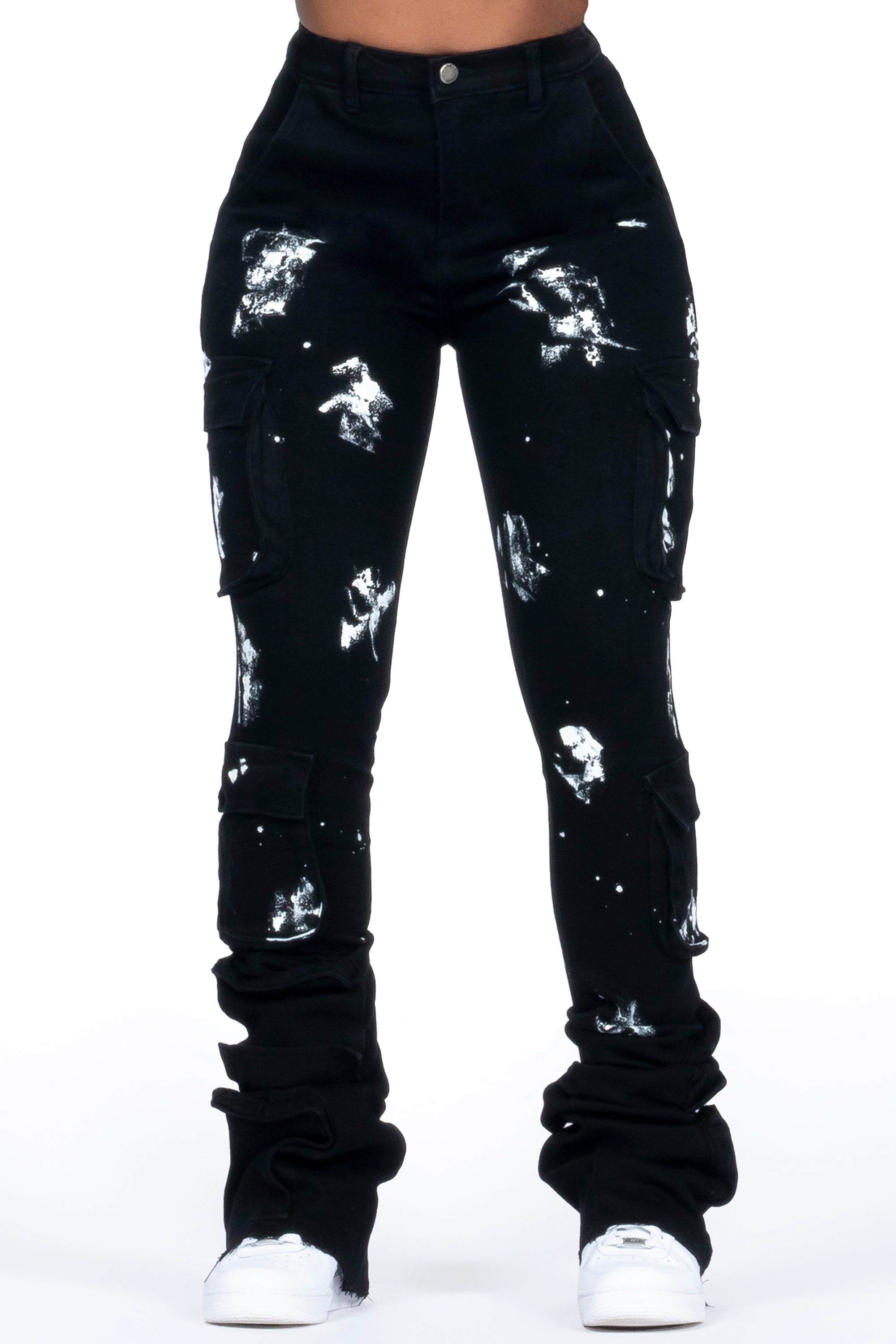 High-end Design Shondrell Black Painted Super Stacked Jean