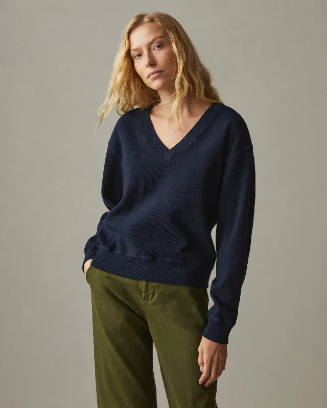 Free And Casual Cotton V-Neck Sweater - Dress Navy