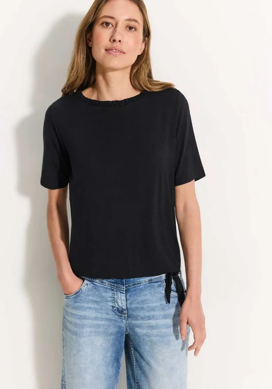French Style Cecil Gathered Boat Neck T-Shirt, Black
