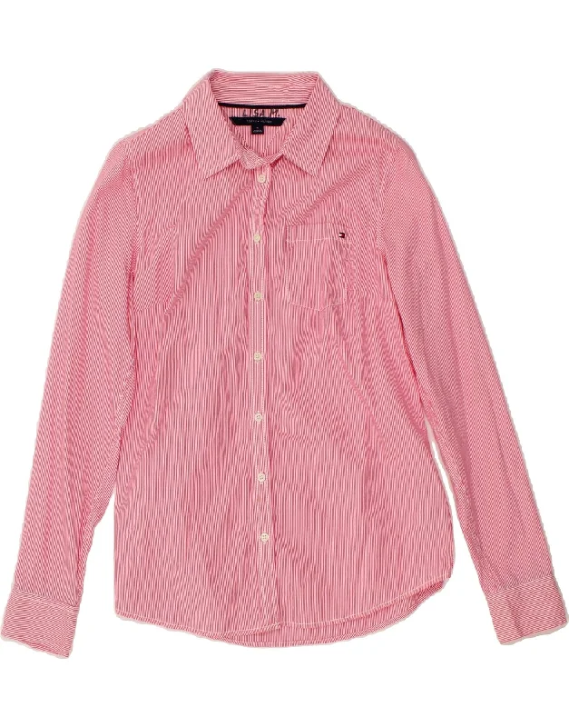 Moisture wicking TOMMY HILFIGER Womens Shirt UK 12 Medium Pink Pinstripe Cotton