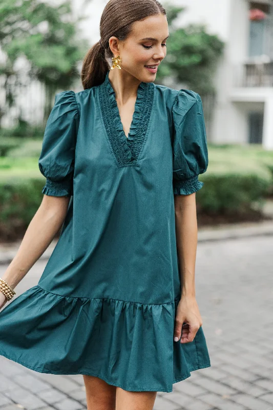 Fashion Elements Somewhere Out There Hunter Green Ruffled Dress