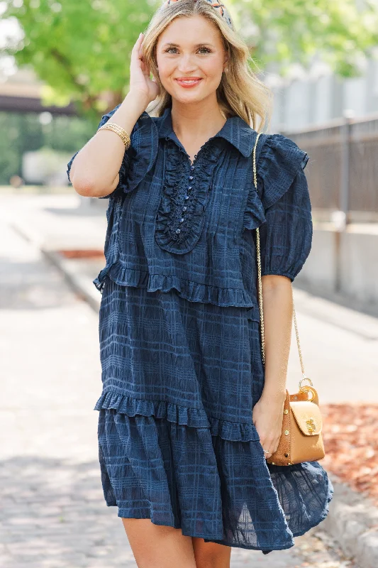 Trendy Traveler All The Very Best Navy Blue Ruffled Dress