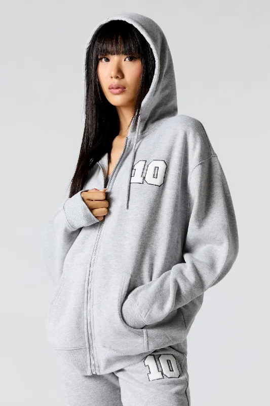 Elegant And Noble City Embroidered Zip-Up Fleece Hoodie