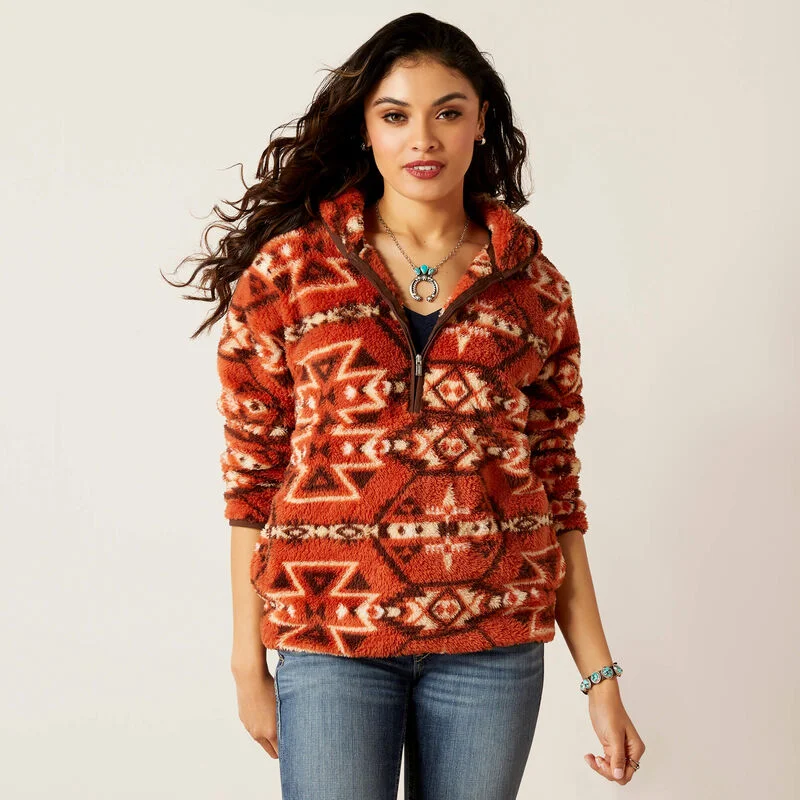 Fashionable And Versatile Ariat Women's REAL Berber Pullover Sweatshirt, Burnt Brick Print