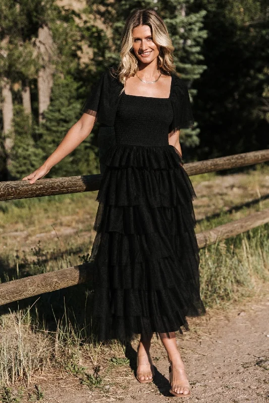 Slim Fit Cherise Tulle Tiered Dress | Black