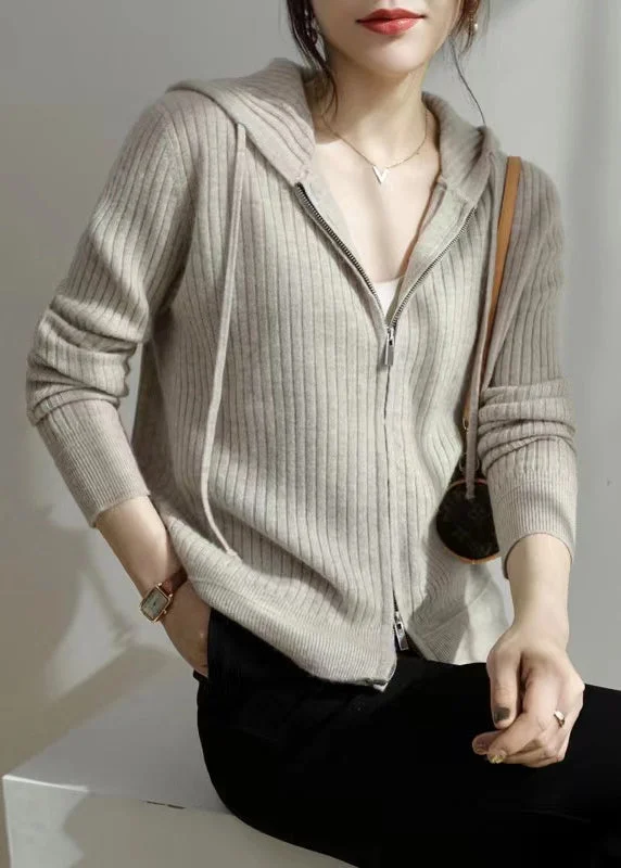 Girl Style New Grey Hooded Zippered Cozy Knit Coat Fall