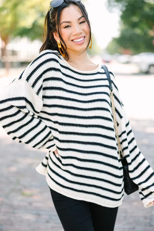 End Of The Year Be Happy Ivory White Striped Sweater