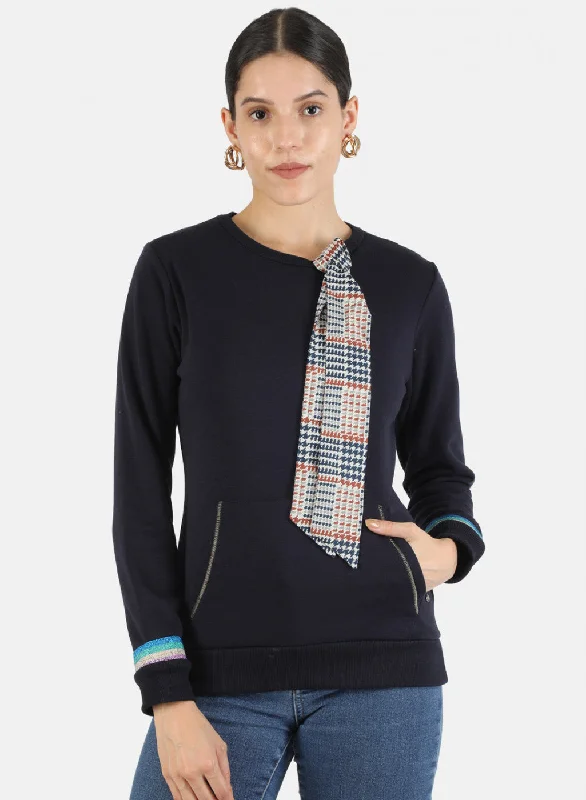 Design And Tailoring Women Navy Blue Solid Sweatshirt