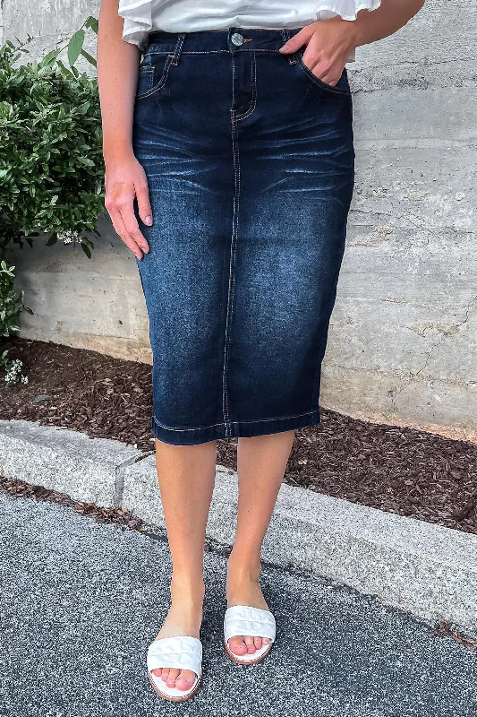 Low-key Luxury Emily Dk. Indigo Denim Skirt