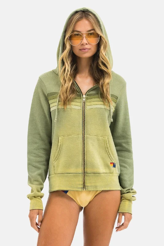 Mid-length Style 5 Stripe Zip Hoodie Faded Army