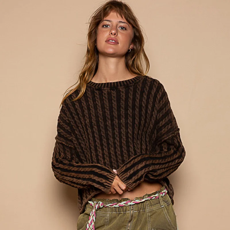 Knitted Design Pol Clothing Women's Vintage Twist Weave Sweater