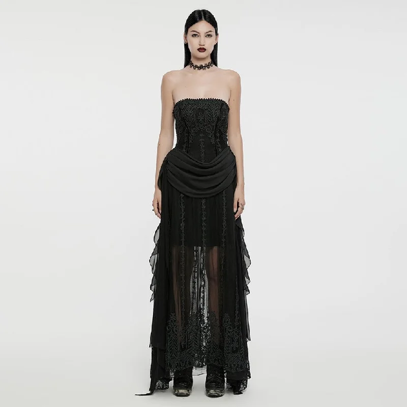 Simple Solid Color Women's Gothic Beaded Ruched Chiffon Splice Corset Dress