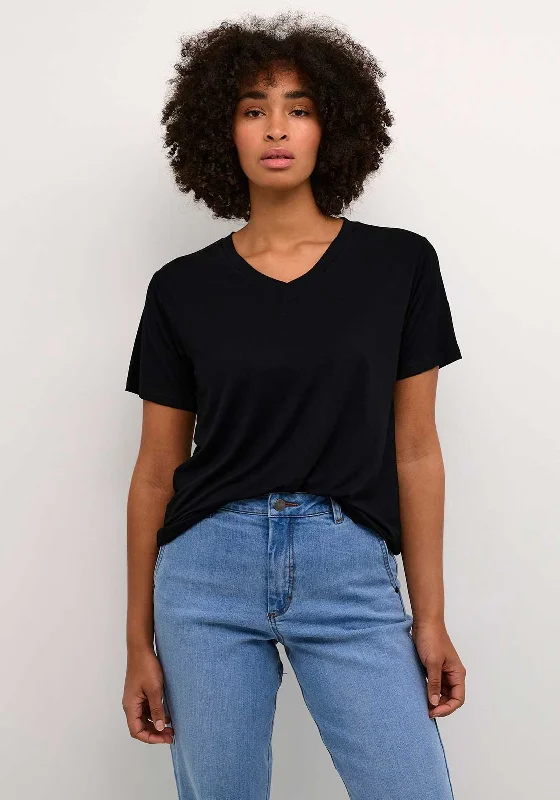 Casual And Versatile Kaffe Frida V Neck T-Shirt, Black