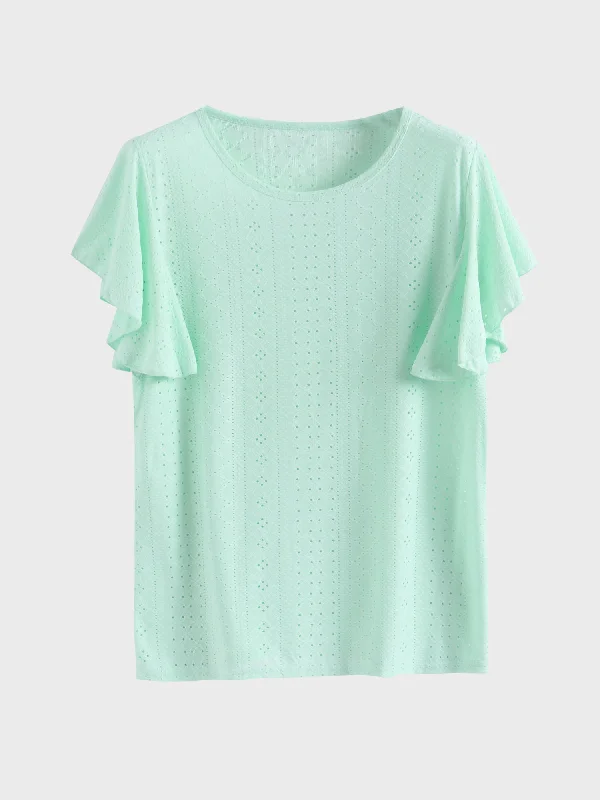 High-waisted pants style Midsize Loveliness Cutout Ruffle-Sleeves Top