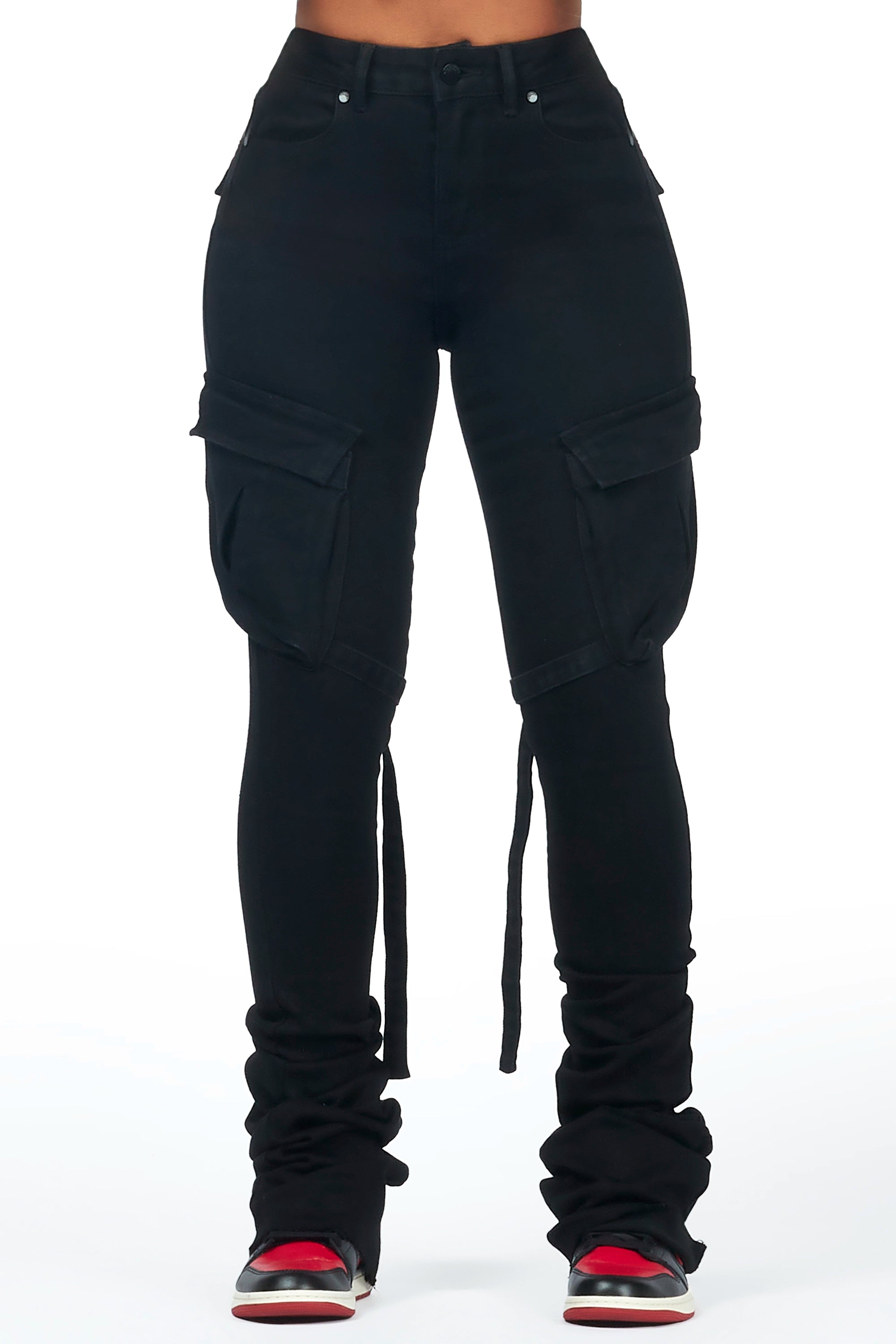 Double-sided Wear Caitlin Black Cargo Super Stacked Jean
