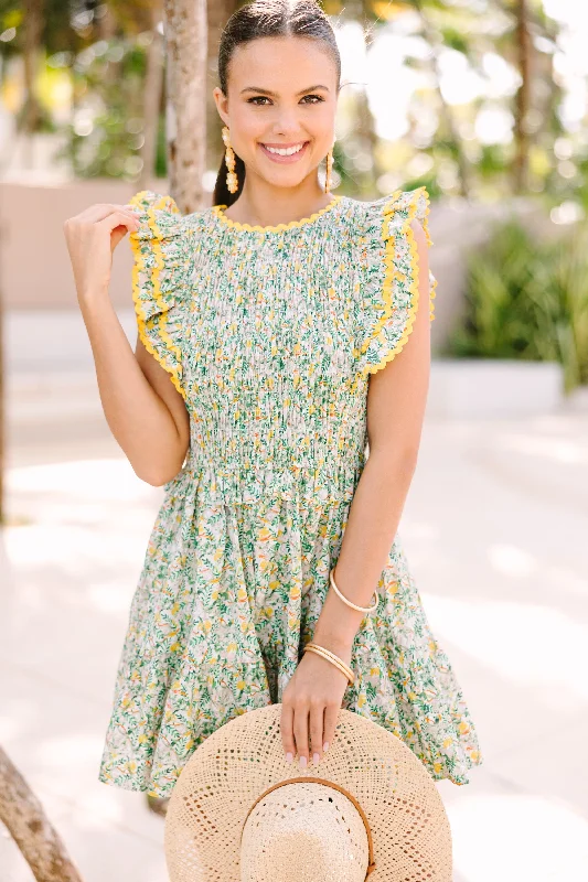 Noble And Elegant Better Than Before Green Ditsy Floral Dress