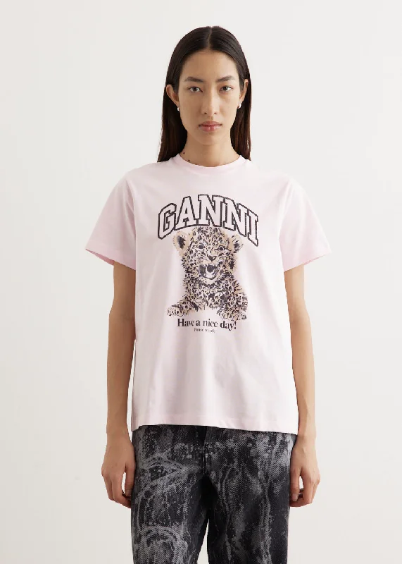 Embroidered Letters Basic Jersey Leopard Relaxed T-Shirt