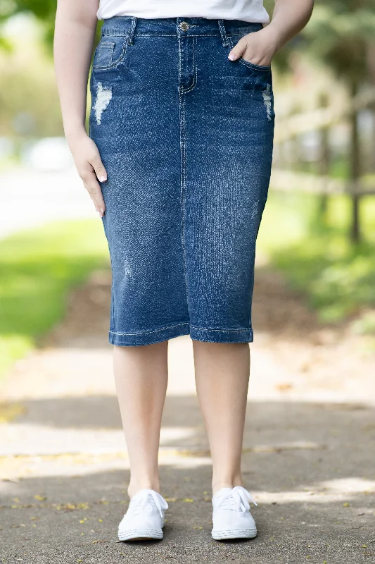 End Of The Year Sadie Distressed Denim Skirt (Indigo)