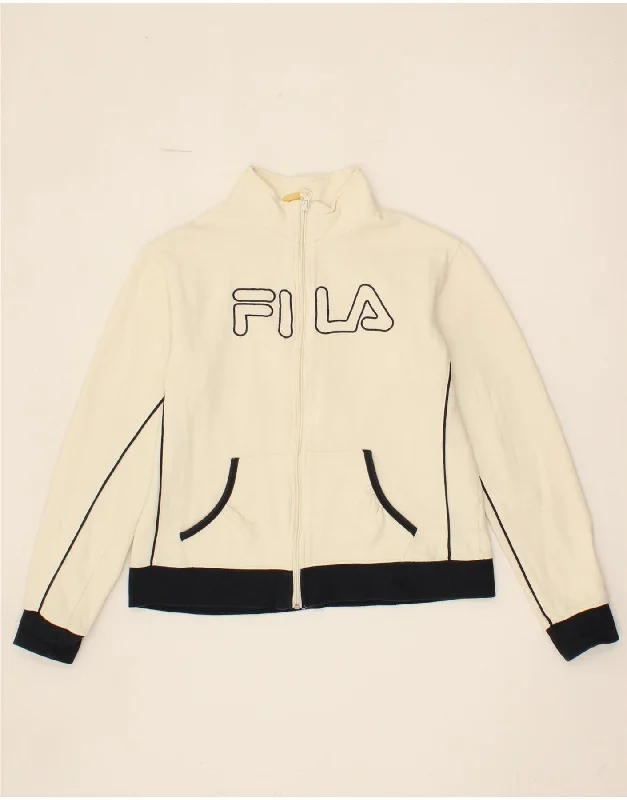 Diamond Series FILA Womens Graphic Tracksuit Top Jacket UK 16 Large Off White Colourblock Diamond Series FILA Womens Graphic Tracksuit Top Jacket UK 16 Large Off White Colourblock