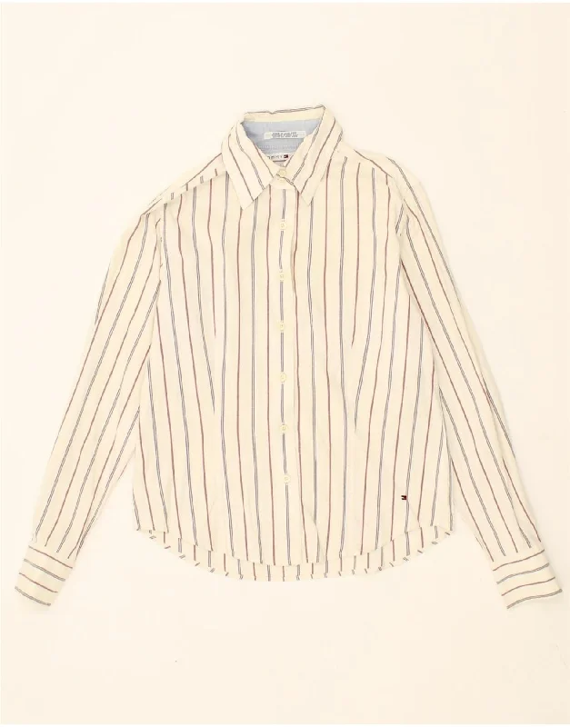 Classic TOMMY HILFIGER Womens Shirt US 4 Small Off White Striped Cotton