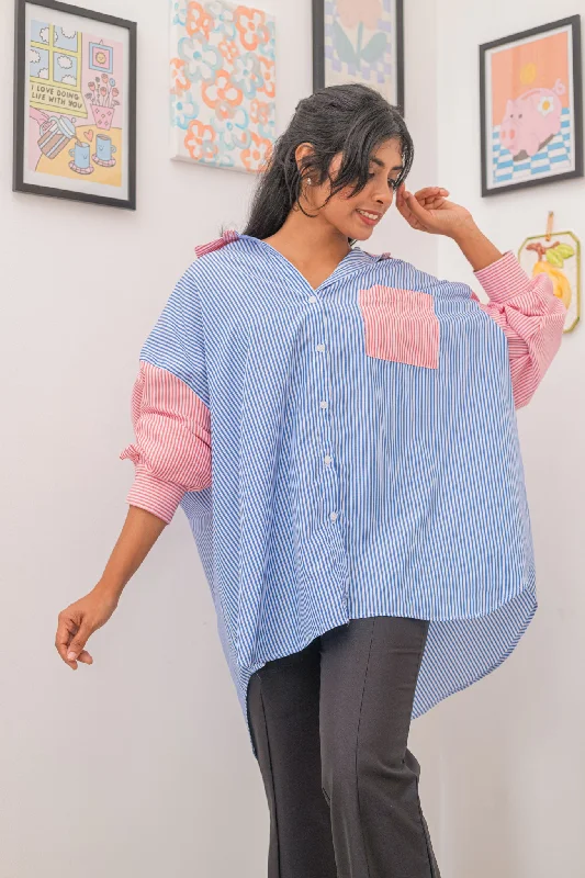 Casual Style Coastal Contrast Oversize Shirt