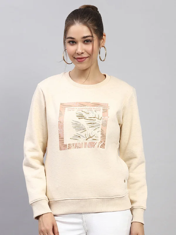 Sexy Fun Women Beige Printed Round Neck Full Sleeve Sweatshirt