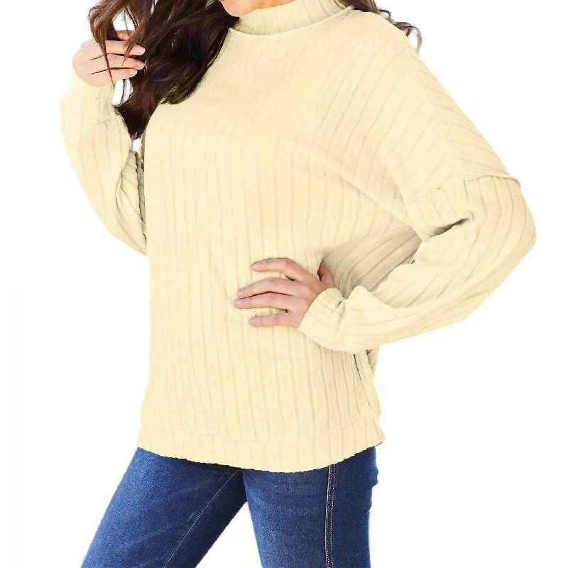 Customized Version Basic Bae - Sleek Ribbed Mock Neck Knit Top