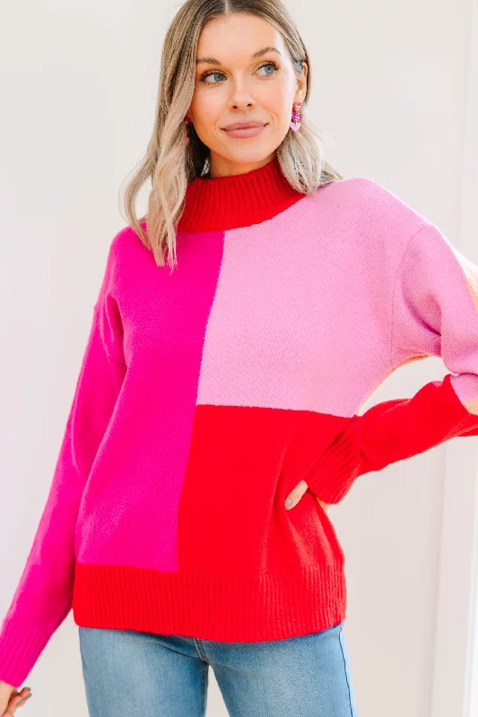Design Perception All Good Hot Pink Colorblock Sweater
