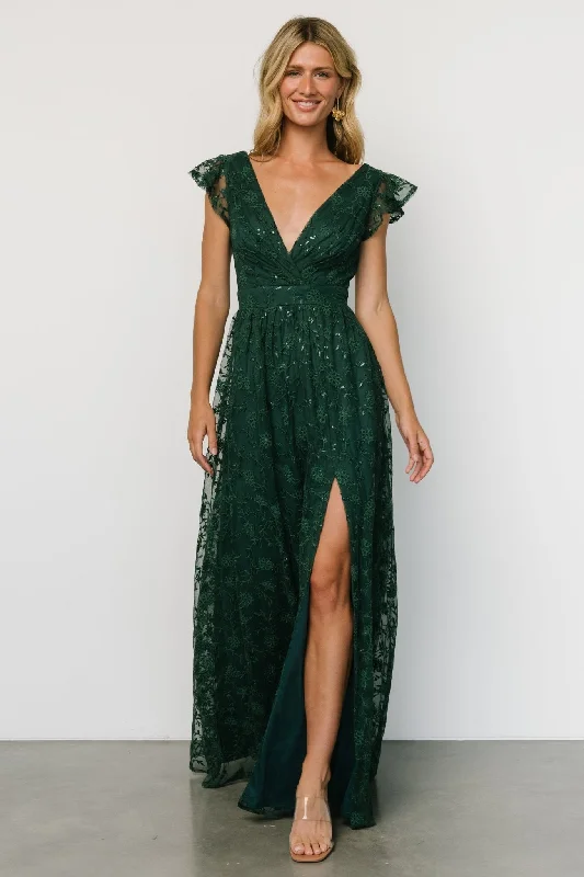 Diamond Series Alexa Embroidered Sequin Maxi Dress | Dark Green