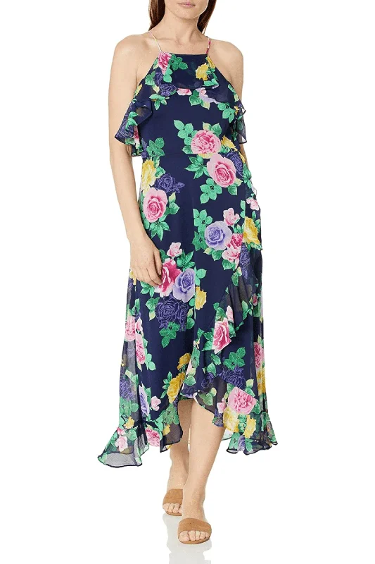 Warm Winter Series London Times T6691M - Halter Tea-Length Casual Dress