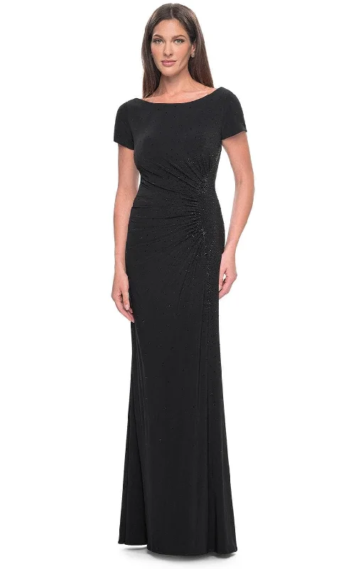 Casual Street La Femme 31773SC - Short Sleeve Draped Evening Dress
