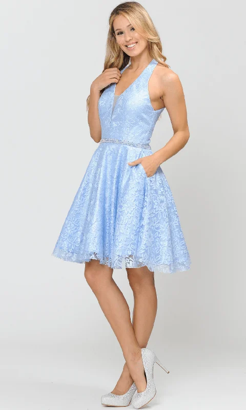Knowledge And Elegance Poly USA 8428 - Halter Lace A-Line Cocktail Dress