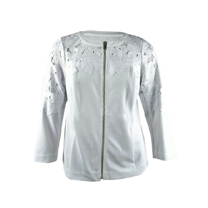 Low-key Luxury Alfani Women's Zip-Front Crochet Jacket (S, Bright White)