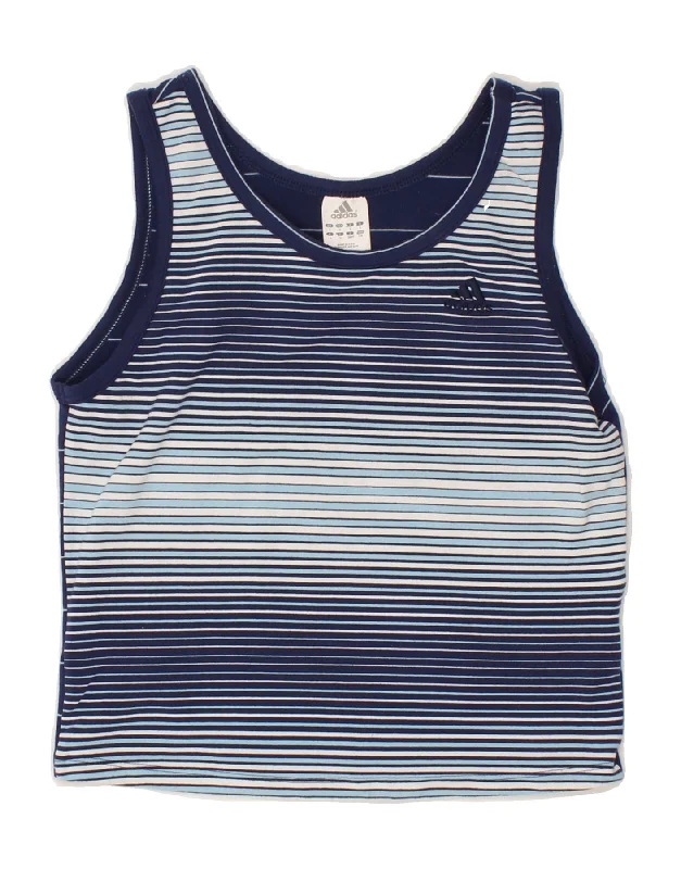 Slim Fit ADIDAS Womens Slim Crop Vest Top UK 14 Large Navy Blue Striped Nylon