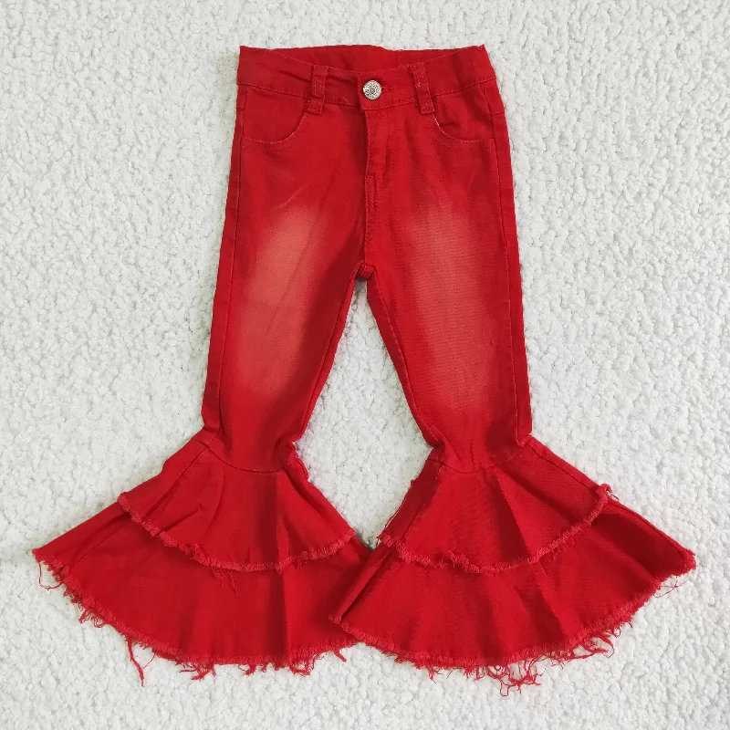 Trendy Traveler girl red denim bell bottoms high quality jeans with zipper