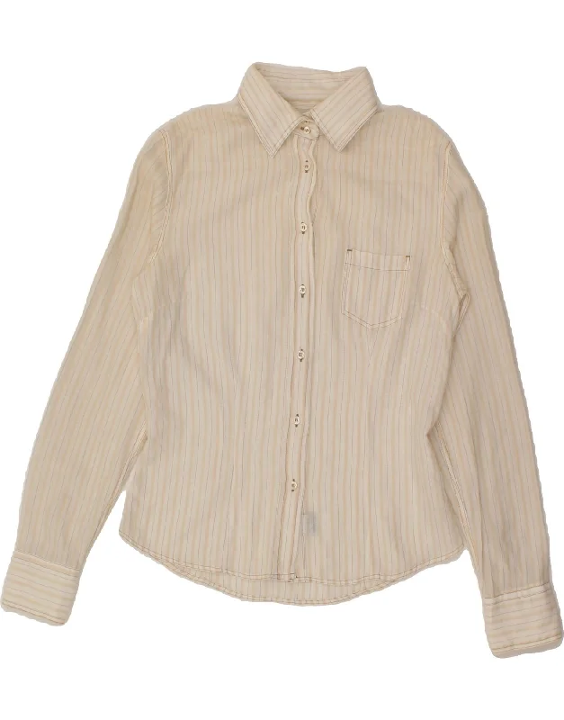 Stretch Design MURPHY & NYE Womens Shirt UK 12 Medium Off White Striped Cotton