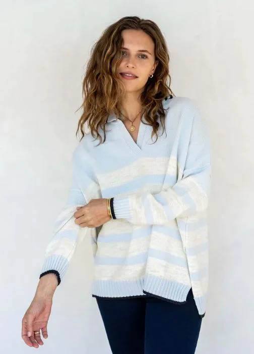 Comfortable And Simple Mersea Marina Polo Sweater Sky/Sea Salt Navy