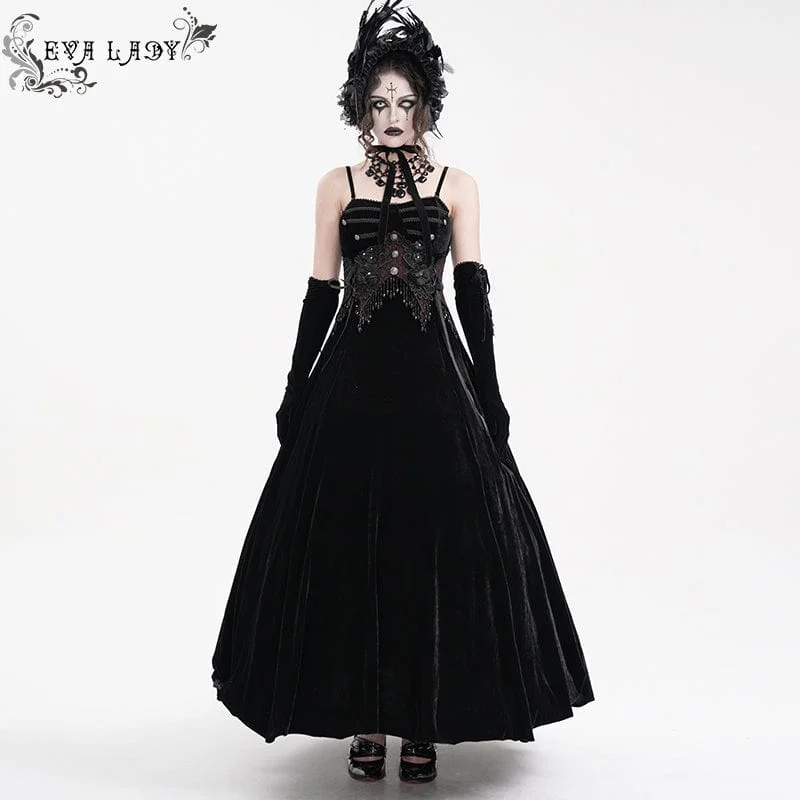 Classic Style Women's Gothic Tassels Lace-up Slip Dress Wedding Dress