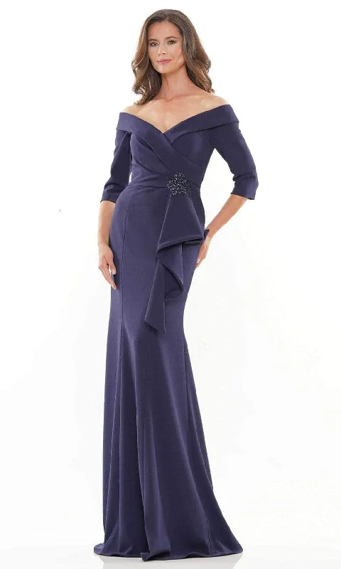 Thin Design Rina Di Montella - RD2733 Brooch Accented Off-Shoulder Prom Gown