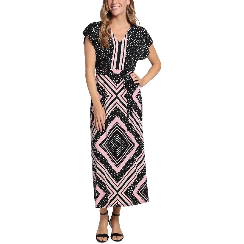 Slightly Flared Design London Times Womens Petites Printed Long Maxi Dress