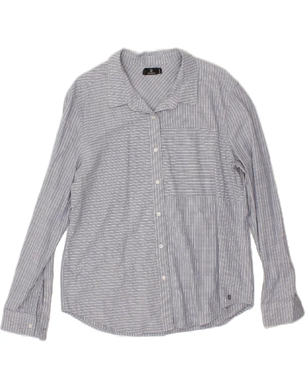 Unique Design VOLCOM Womens Shirt UK 14 Large Blue Striped Cotton