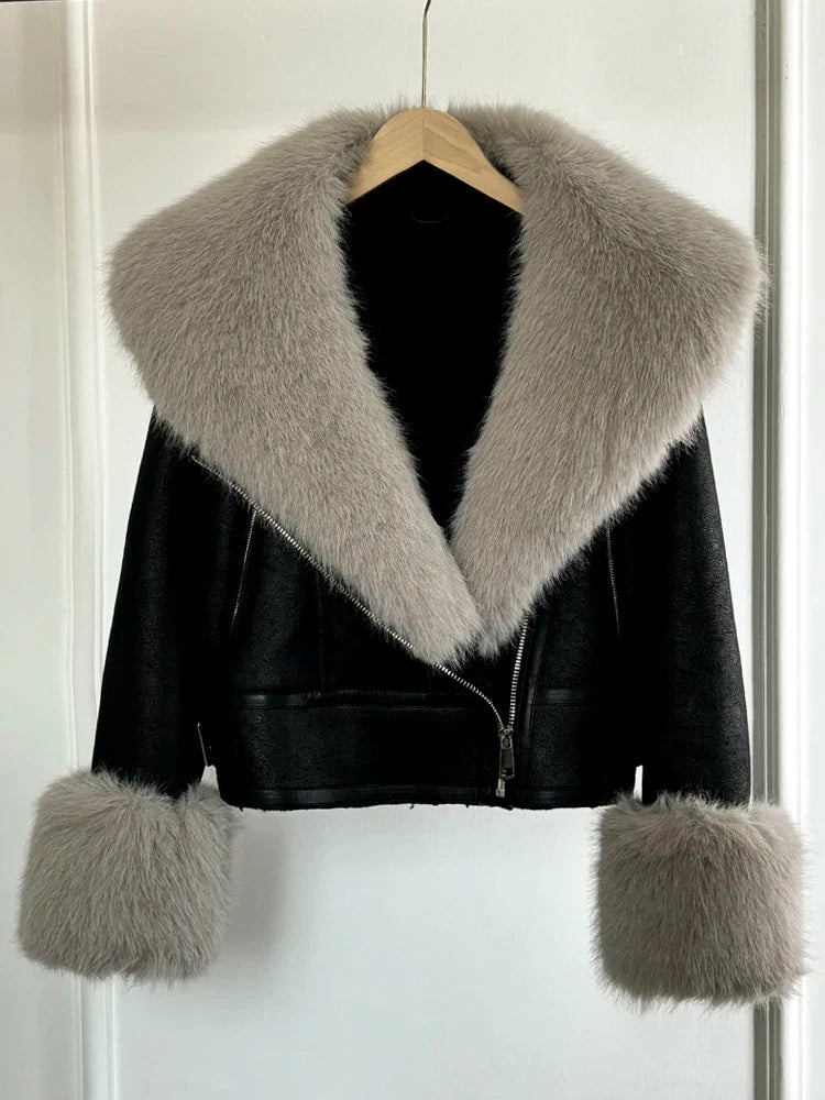 Gray Faux Sleeve Fur